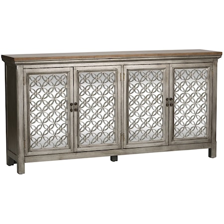 Transitional 4-Door Accent Cabinet with Interior Shelves