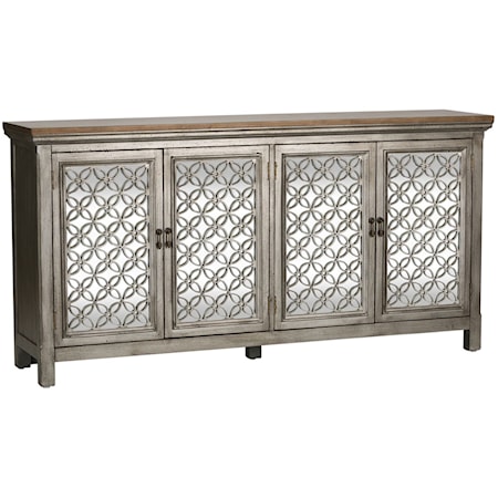 Transitional 4-Door Accent Chest with 2 Adjustable Interior Shelves