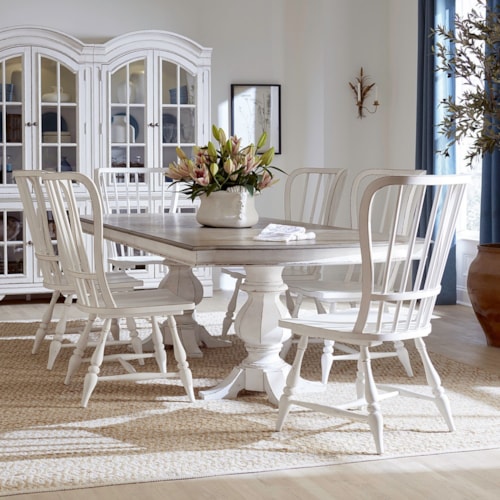 Traditional 7-Piece Double Pedestal Dining Table Set