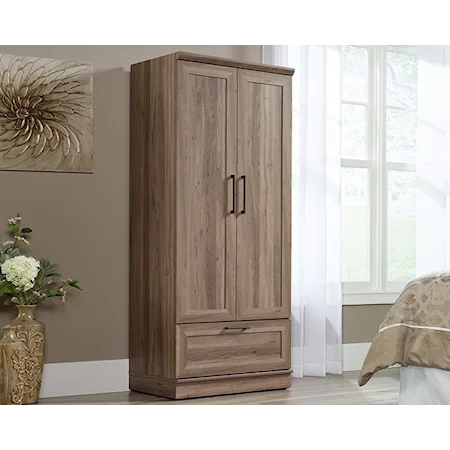 Contemporary Two-Door Wardrobe Cabinet with Lower Storage Drawer