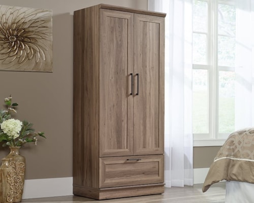 Contemporary Two-Door Wardrobe Cabinet with Lower Storage Drawer