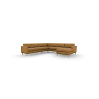 Leather 6-Seat Sectional Sofa with RAF Chaise & Brushed Gold Feet