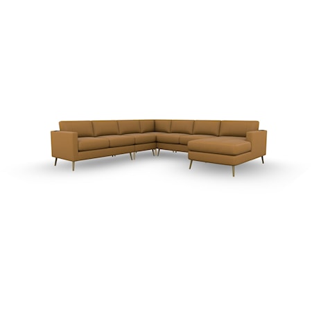 Leather 6-Seat Sectional Sofa with RAF Chaise & Brushed Gold Feet