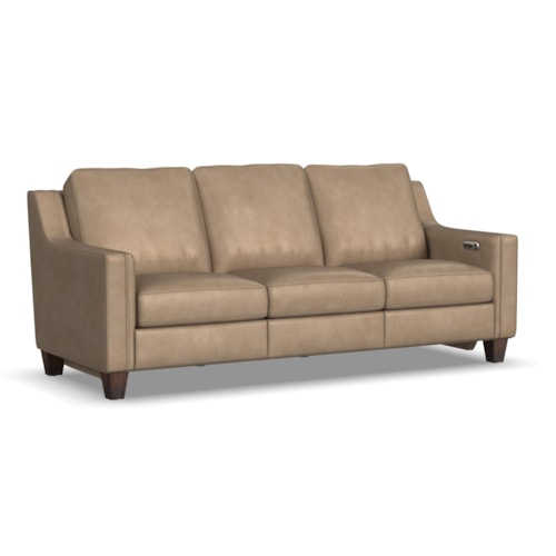 Transitional Leather Power Inclining Sofa with Welted Slope Arms