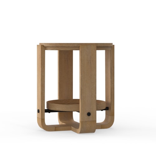 Transitional Round End Table with Lower Shelf