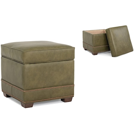 Transitional Storage Ottoman with Tapered Legs and Nailhead Trim