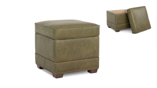 Transitional Storage Ottoman with Tapered Legs and Nailhead Trim