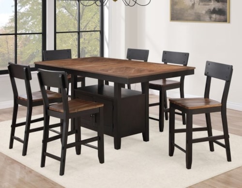Contemporary Farmhouse 7-Piece Counter Height Dining Set with Table Storage