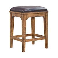 Rustic Console Stool with Leather Upholstered Seat