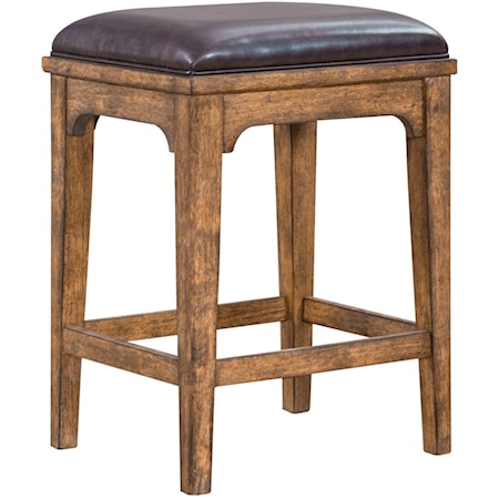 Rustic Console Stool with Leather Upholstered Seat