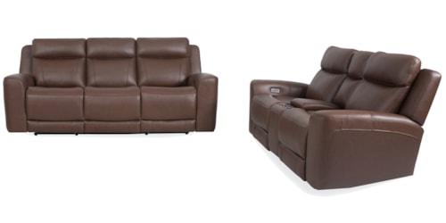 Casual Power Reclining Sofa and Loveseat Set with Power Headrests