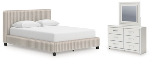 Queen Upholstered Bed, Dresser And Mirror