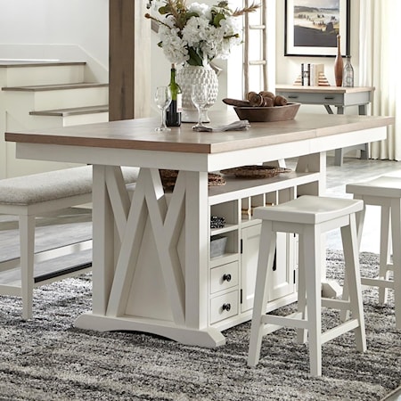 Transitional Kitchen Island Counter Height Table with Wine Rack and Butterfly Leaf