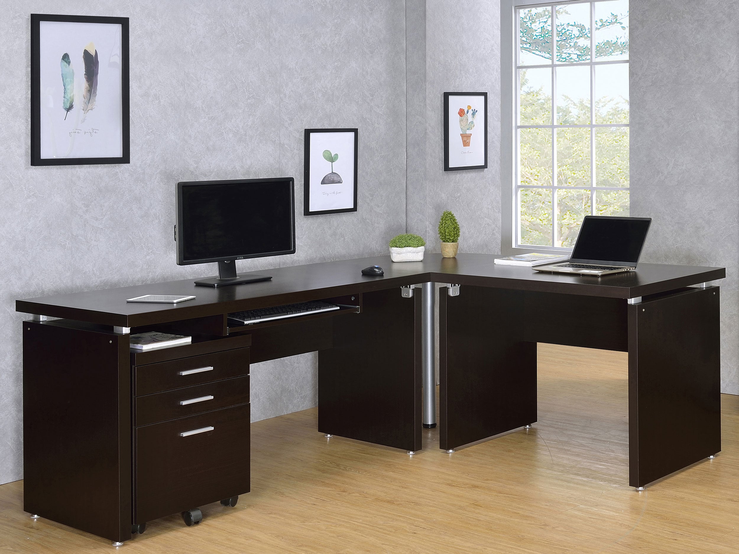 L-Shape Desk w/ Mobile File Cabinet