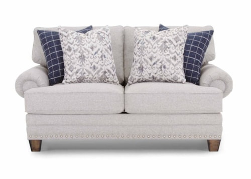 Transitional Stationary Loveseat with Nailhead Trim