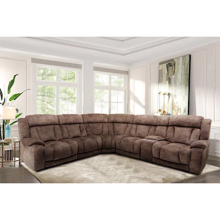 Contemporary 6 Piece Modular Power Reclining Sectional with Power Headrests and Entertainment Console