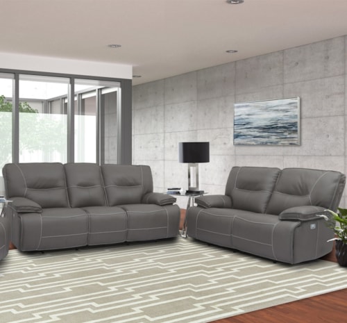 Casual Power Reclining Sofa and Loveseat Set with Power Headrests
