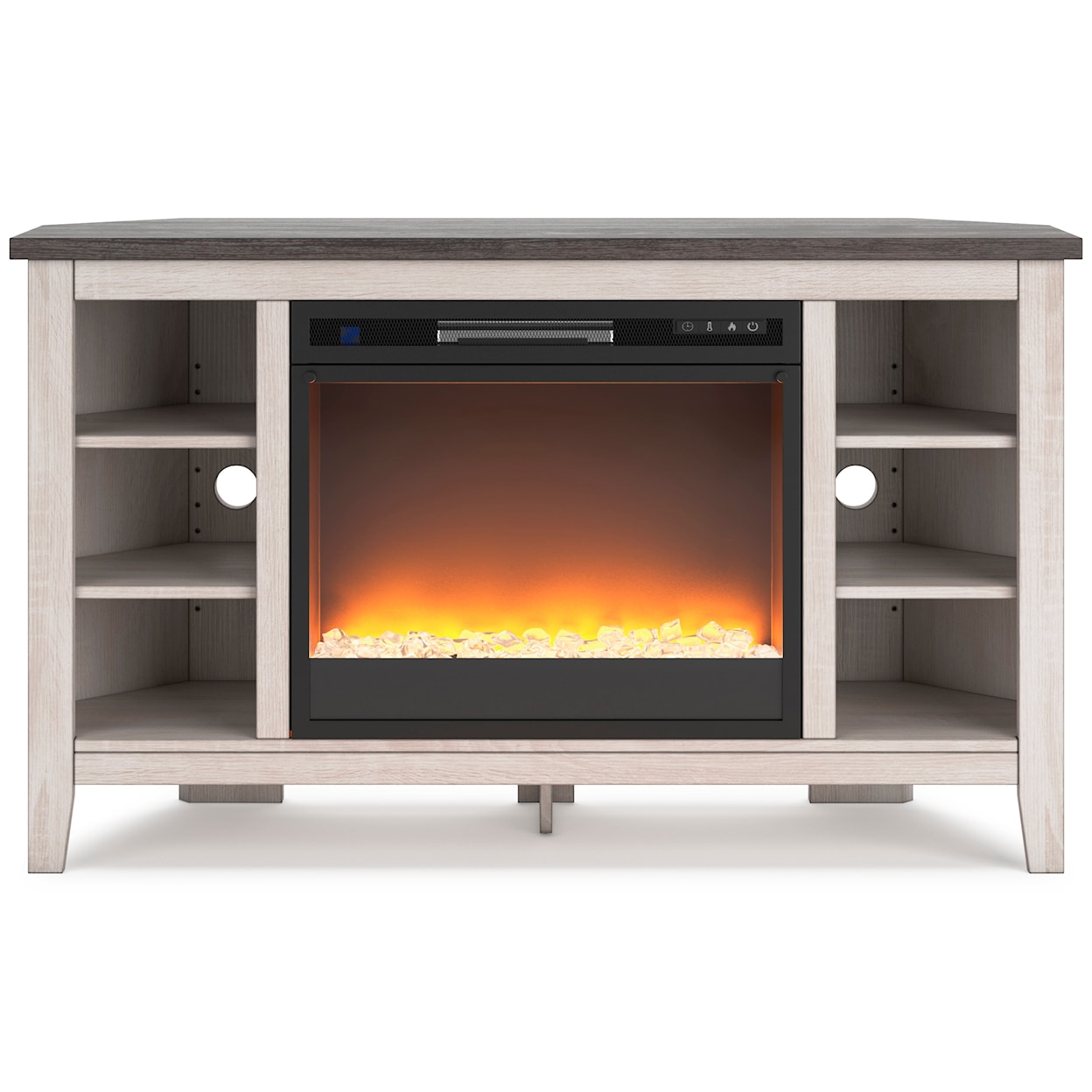 Ashley Furniture Signature Design Dorrinson Corner TV Stand with Fireplace