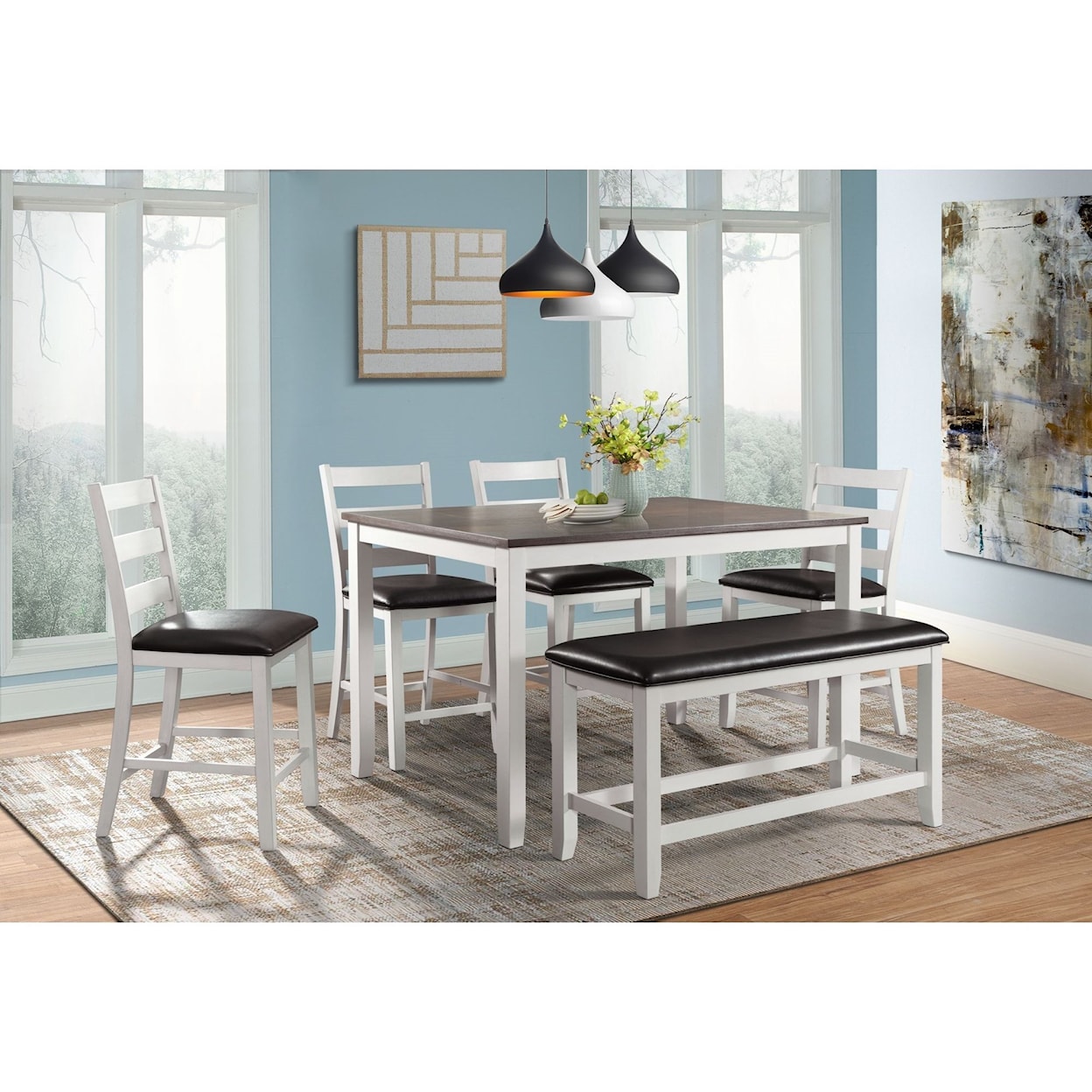 Elements International Martin 6-Piece Counter Height Dining Set with Bench