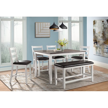 6-Piece Counter Height Dining Set with Bench