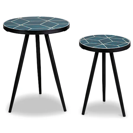 Teal Geometric Top Accent Table (Set of 2)