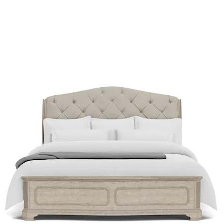 Transitional Queen Sleigh Bed with Upholstered Headboard
