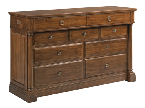Traditional 9-Drawer Dresser with Antique Brass Knobs