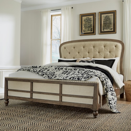 Traditional Upholstered Queen Shelter Bed with Button-Tufting