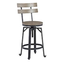 Industrial Adjustable Counter Height Bar Stool with Swivel Seat and Ladderback