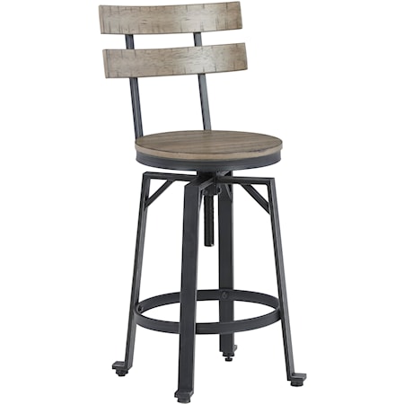Industrial Adjustable Counter Height Bar Stool with Swivel Seat and Ladderback