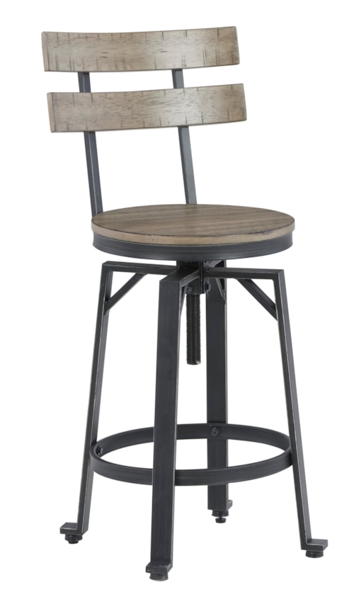 Industrial Adjustable Counter Height Bar Stool with Swivel Seat and Ladderback