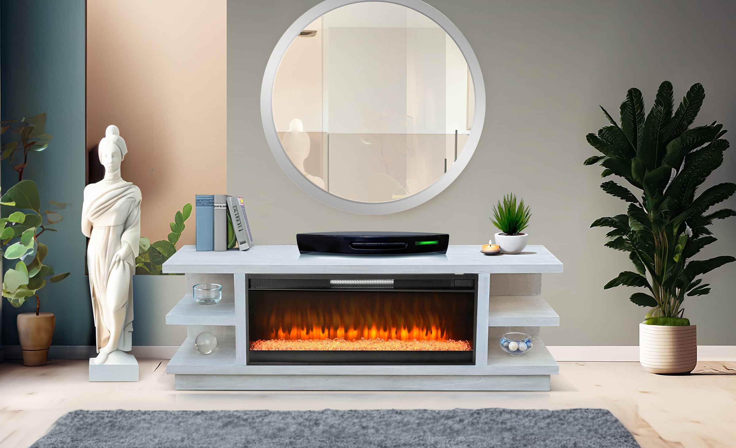 Media Console w/ Crystal Fireplace Insert