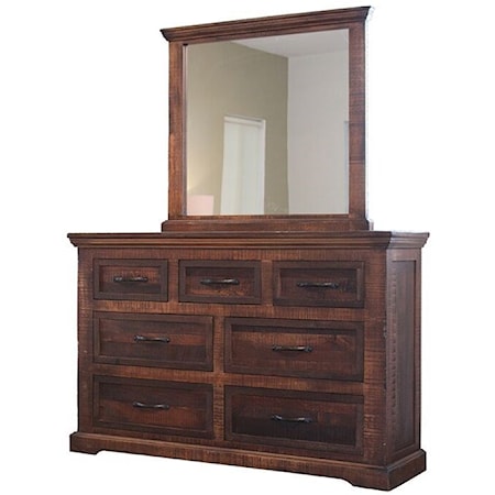 Rustic 7 Drawer Dresser with Mirror