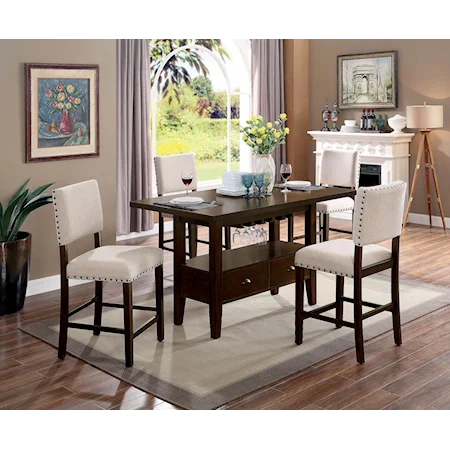 Transitional Counter Height Dining Table with Wine Glass Storage