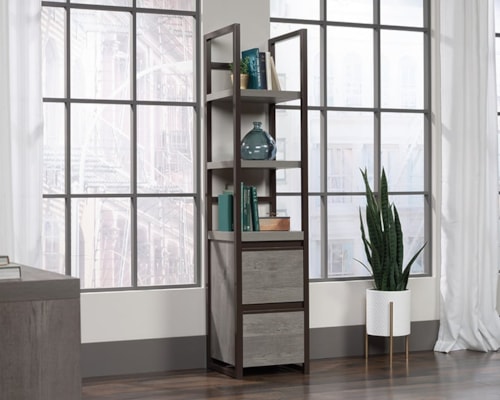 Contemporary 2-Shelf Narrow Bookcase with File Drawer