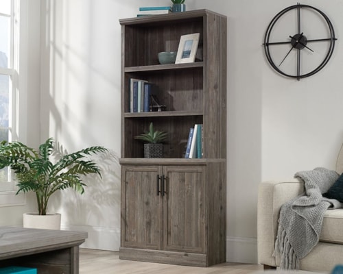 Farmhouse 2-Door Library Bookcase with Adjustable Shelves