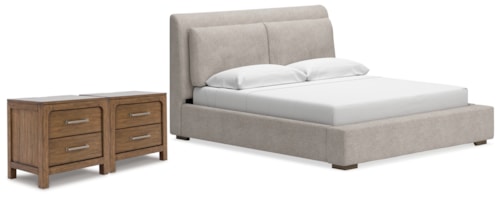 King Upholstered Bed And 2 Nightstands
