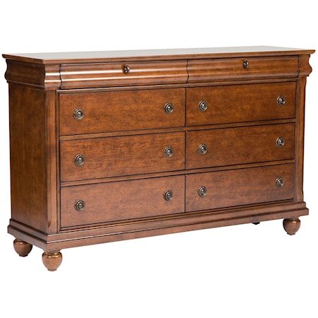 Transitional Eight-Drawer Dresser with Antique Brass Hardware