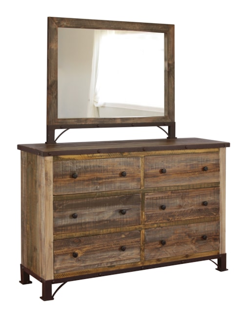 Rustic 6-Drawer Dresser and Mirror Set