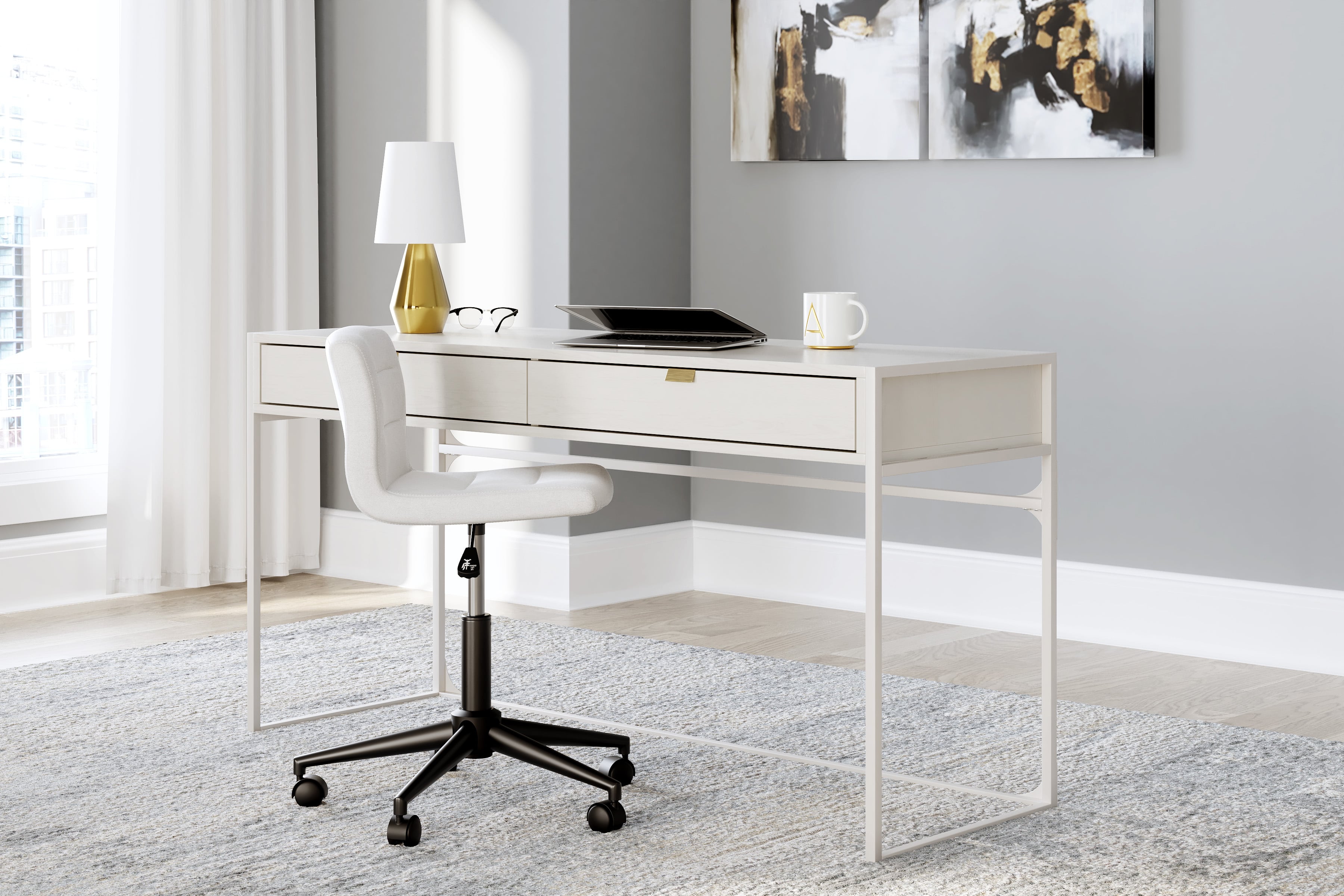 Signature Design by Ashley Deznee H16244 White Home Office Desk with 2