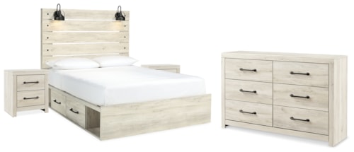 Queen Panel Bed With Storage, Dresser And 2 Nightstands