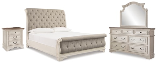 King Sleigh Bed, Dresser Mirror And Nightstand