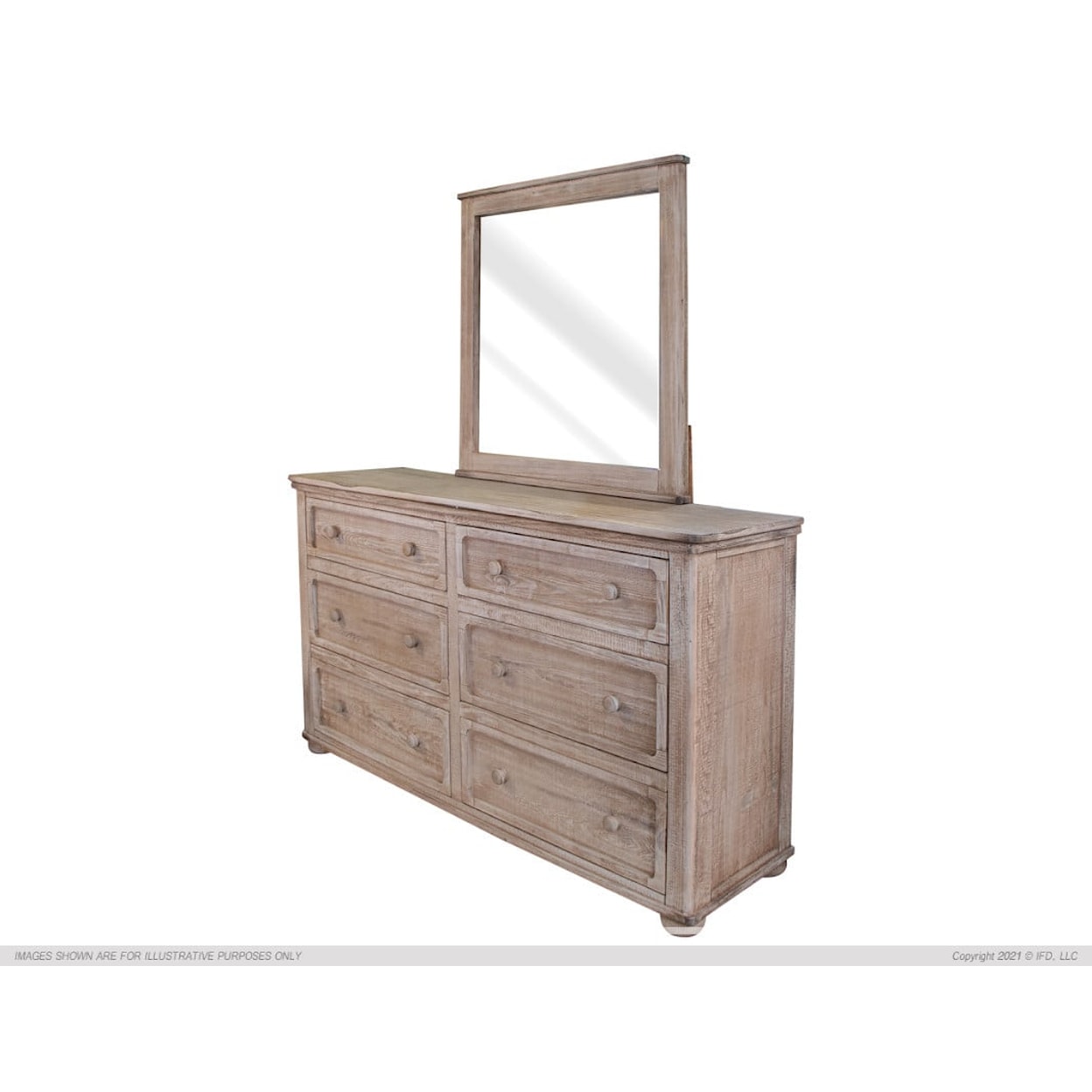 International Furniture Direct Nizuc Bedroom Collection 6-Drawer Dresser and Mirror Set