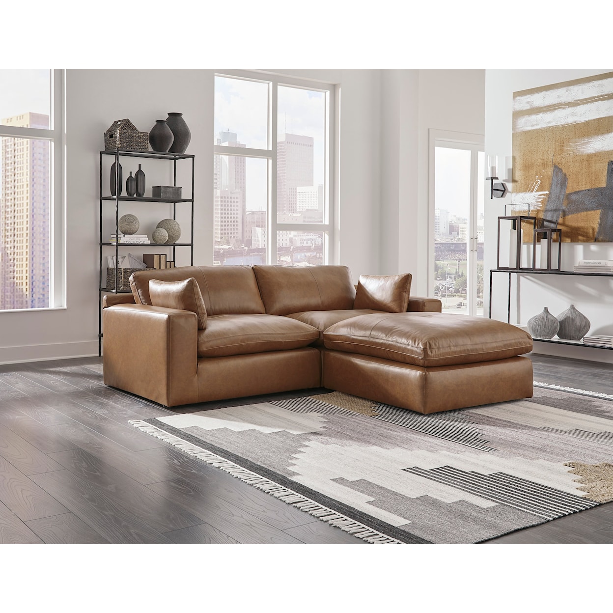 StyleLine Emilia Leather Match Modular Sectional with Ottoman