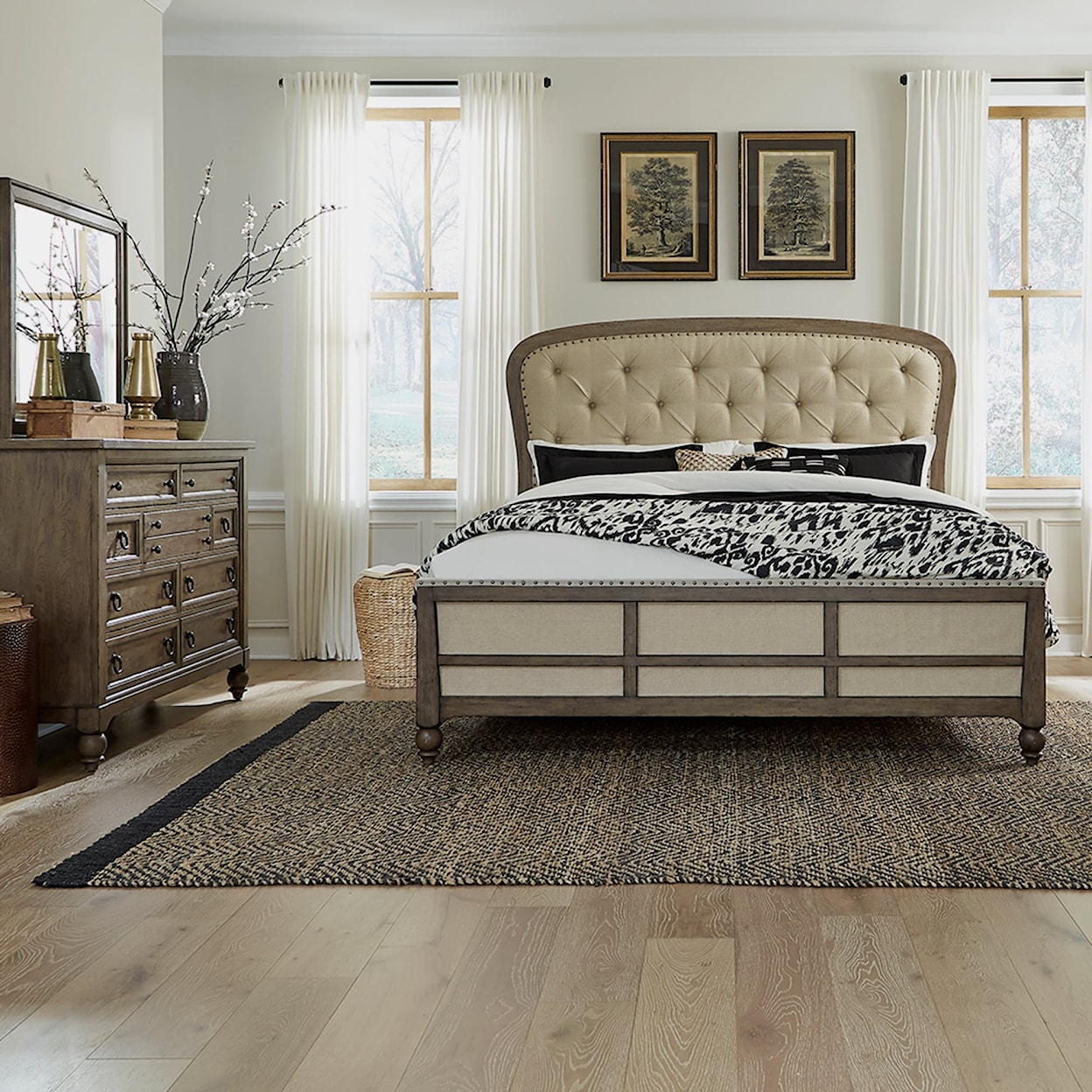 Liberty Furniture Americana Farmhouse 3-Piece Upholstered King Shelter Bedroom Set