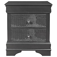 Contemporary Glam 2-Drawer Nightstand with Crocodile Embossing