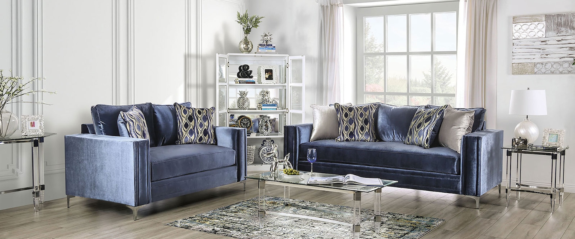 Contemporary Sofa and Loveseat Set with Chrome Legs
