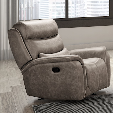 Casual Gray Recliner with Pillow Arms