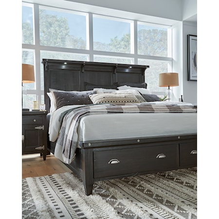 Queen Lighted Panel Storage Bed