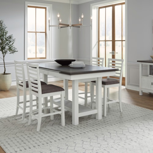 Transitional 5-Piece Gathering Trestle Table Dining Set with Ladder Back Stools